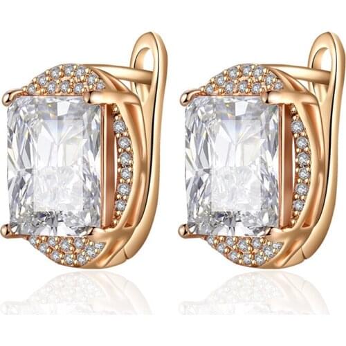 New Fashion Cubic Zirconia Stud Earrings for Women Gold Silver Color Gem Stone CZ Small Ear Studs Wedding Party Jewelry Gifts