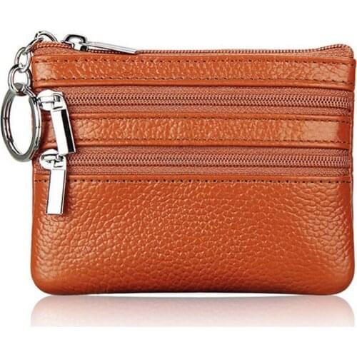 Women Men Leather Coin Purse Card Wallet Clutch Double Zipper Small Change Bag M2EA
