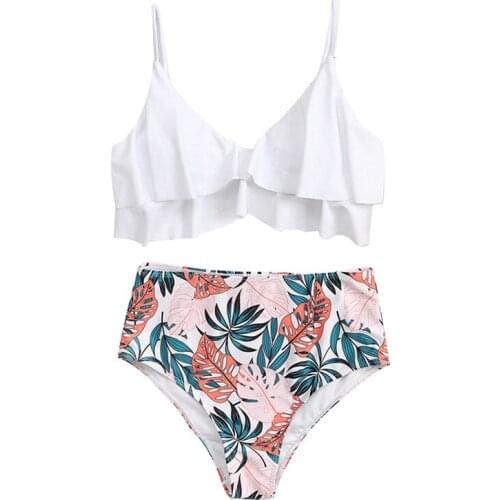2021 Summer Women Casual Two-Piece Swimwear Set White V-Neck Solid Color Bikini Tops And Shorts High Waist Bikini Women