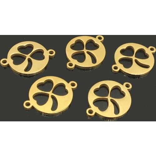 10pcs Two Hole Clover Gold Stainless Steel Bracelet Necklace Charm for DIY Jewelry Making