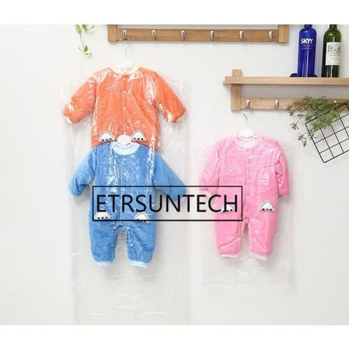 200pcs Plastic Transparent Dust Cover Garment of Kids Children Clothes Hanging Pocket Storage Bag Non Disposable