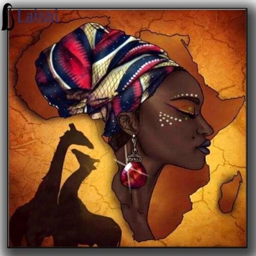 Full Square Round Diamond 5D DIY Diamond Painting fantasy African Woman Embroidered Mosaic Diamond Painting Home Decoration 2021