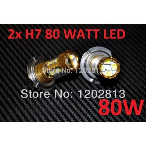 Free Shipping 2pcs 80W Weiss 6000K LED H7 80w Canbus 80 Watt Abendlicht 12V/24V