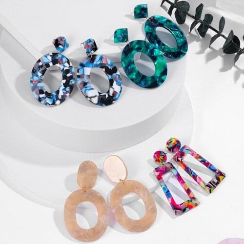 BiCUX Geometric Acrylic Fashion Statement Drop Earrings For Women Vintage Resin Oval Round Dangle Earring 2020 Wedding Jewelry