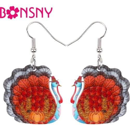 BONSNY Acrylic Thanksgiving Cute Turkey Chicken Earrings Drop Dangle Fashion Novelty Cartoon Jewelry Gifts For Women Girls