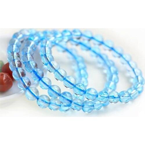 Top Natural Blue Topaz Bracelet Jewelry For Women Man Clear Quartz Crystal Round Beads Stone Stretch AAAAA 7mm 8mm 9mm 10mm 12mm
