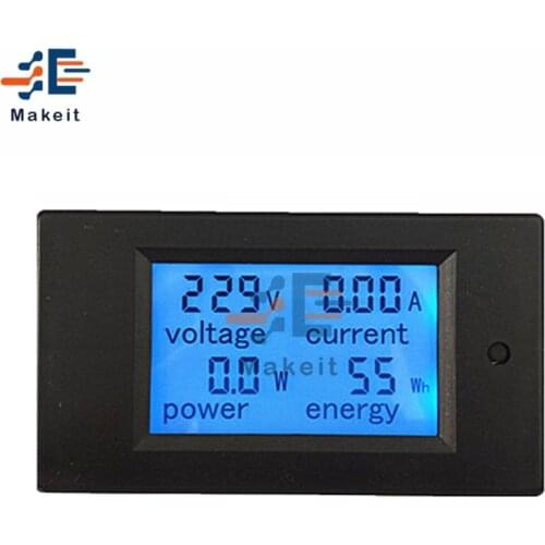 Max 20A AC 80-260V Digital LCD Voltmeter Ammeter Panel Power Energy Meter Blue Backlight Dual Measuring AC Voltage Current