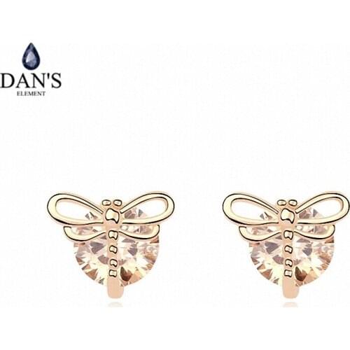 DANS ELEMENT 3 Colors Real Big Brand AAA Zirconia Micro Inlays Insect Stud Earrings for Women 98429champagne