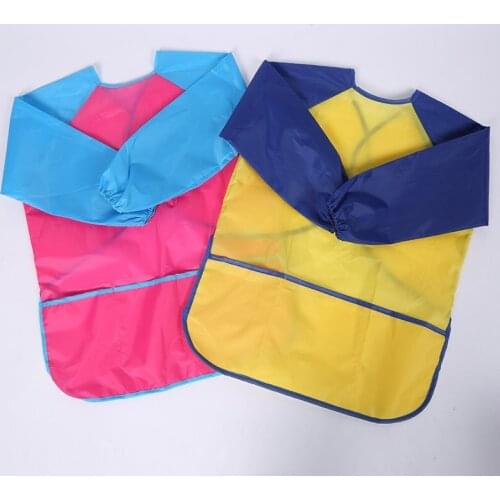 Childrens Waterproof Apron Long-sleeve Eating Apron Baby Painting Drawing Nylon Gown Overalls With Pockets