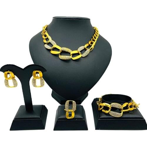 Dubai gold color jewelry sets for women bridal luxury necklace earrings bracelet ring set Indian African wedding ornament gifts