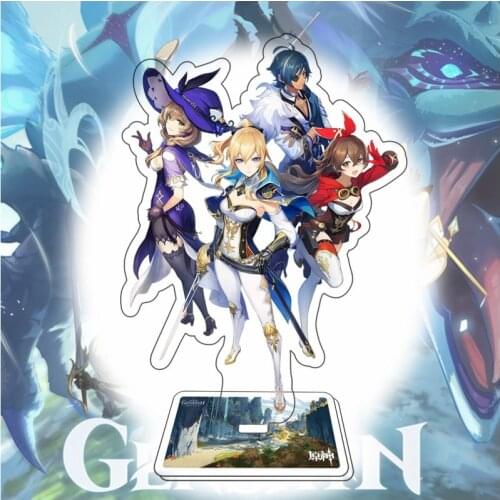 Genshin Impact 15CM Big Stand Jean Amber Lisa Kaeya Cosplay Character Stand Kawaii Accessories For Boys Girls Collections Gifts