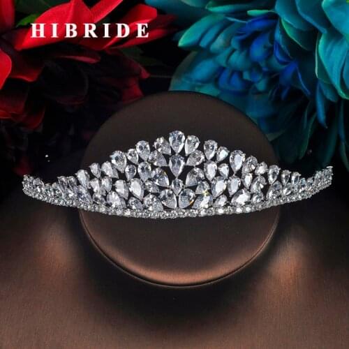 HIBRIDE Fashion Water Drop Shape Bridal Wedding Crown Rhinestone Princess Tiara Hair Accessories Engagement Party Show C-64