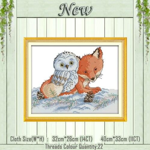 The fox and the owl painting counted printed on the canvas DMC 11CT 14CT kits DIY chinese Cross Stitch embroidery needlework Set