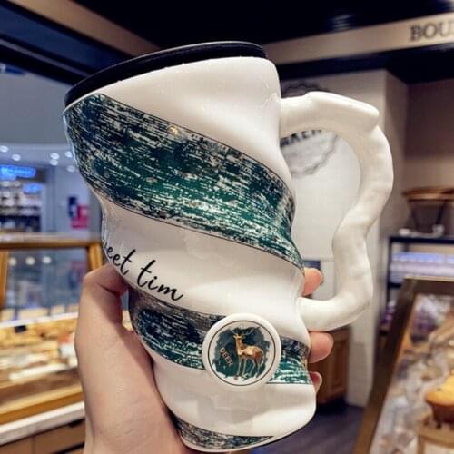 Ceramic Mug Gold Plated Milk Coffee Tea mugs With Spoon Handle Household Celsius heating thermostat padOffice Cup