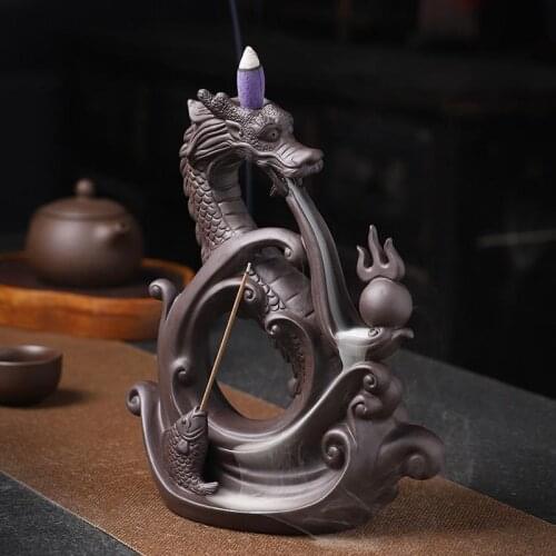 Zisha Ceramic Dragon Smoke Backflow Incense Burner Zen Ceremony Creative Incense Sthck Holder Dragon Home Decor Incense Road