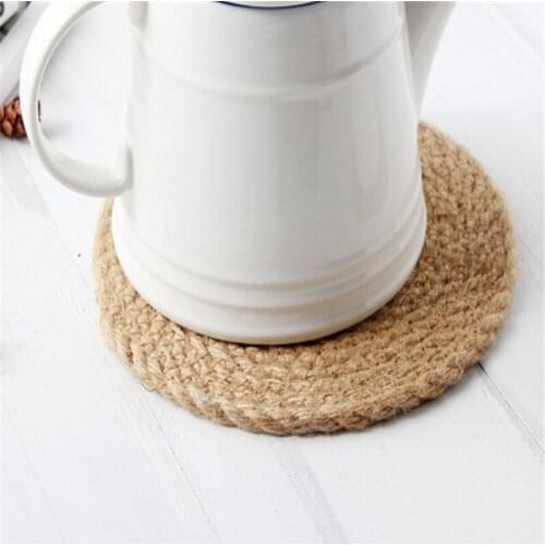 Round Thicken Placemats Straw Cup Coasters Dining Table Mat Heat Insulation Pot Holder Wicker Drink Coaster Kitchen Accessories