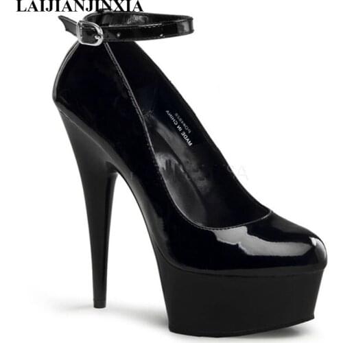 LAIJIANJINXIA Ankle Strap PU Leather Women Pumps 15cm Super High Heel Shoes Sexy Dance Shoes D-022