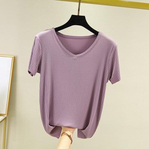 Summer Basic Solid V Neck Sexy T-shirt Women Casual Cotton Short Sleeve Tee Female Big Size Tops Women 2020 New Fashion M-XXL