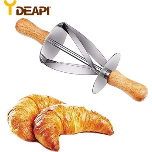 YDEAPI Stainless Steel Rolling Cutter for Making Croissant Bread Wheel Dough Pastry Knife Wooden Handle baking Kitchen Knife