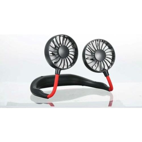 Portable USB Rechargeable Neckband Lazy Neck Hang Style Dual Cooling Mini Fans