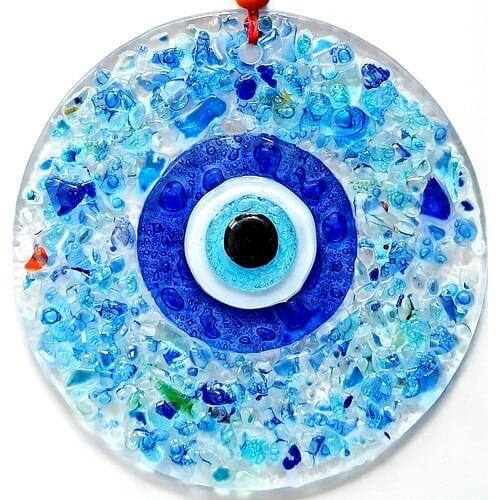 Mixperi Blue Evil Eye Beaded Cutout Glass Patterned Wall Ornament Amulet