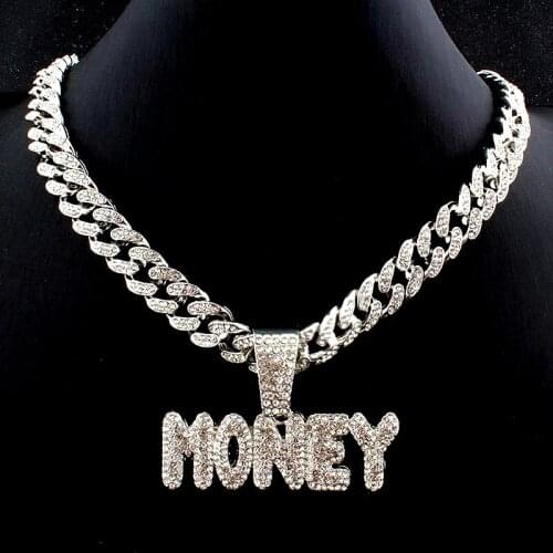Fashion Letter Money Pendant Mens Necklace Miami Cuban Chain Iced Out Hip Hop Rapper Rock Choker Necklace for Men Jewelry Bulk
