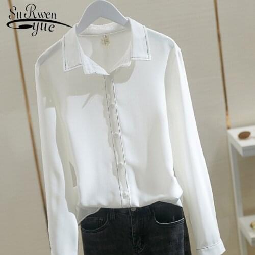 Fashion Women Shirts Plus Size Tops 2021 Autumn Korean Long Sleeve Chiffon Blouse Office Lady with Button New Blusas 8922