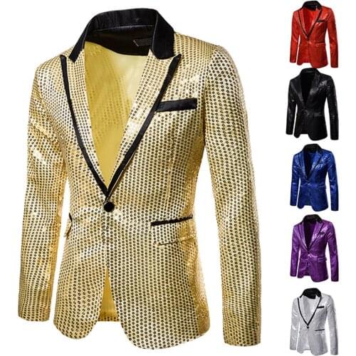 Fashion Mens Casual Sequins Business Wedding Long Sleeve Single Button Slim Suit Coat Prom Tuxedo Outwear Chaqueta Hombre#g3