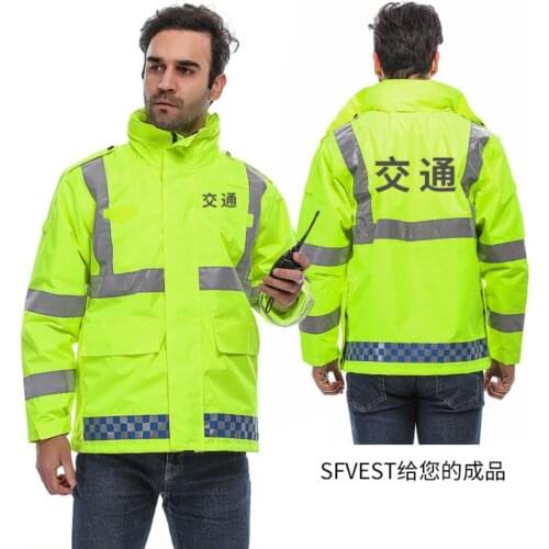 Can customize logo from 5pcs;high visibility reflective safety raincoat; reflective jacket;waterproof safety traffic jacket fv37