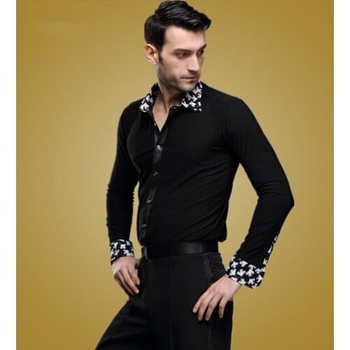 Autumn winter male Latin dance shirt square dance performance adult long-sleeve training clothes men Rumba cha-cha ballroom tops