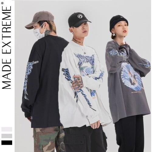 MADEEXTREME Men Hip Hop T Shirt Streetwear Retro Angel Print Harajuku Tshirt Loose HipHop T-shirt Oversize Cotton Tops Tees 344