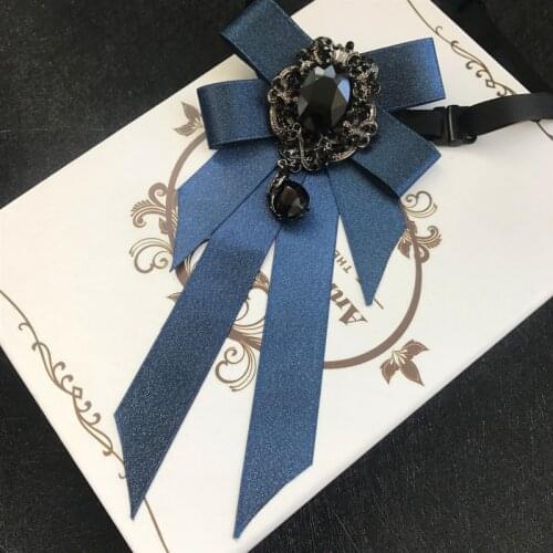 Luxury Black Rhinestone Handmade Bow Tie Mens Wedding Groomsman High-end British Boy Business Suit Shirt Bowtie Lapel Pins