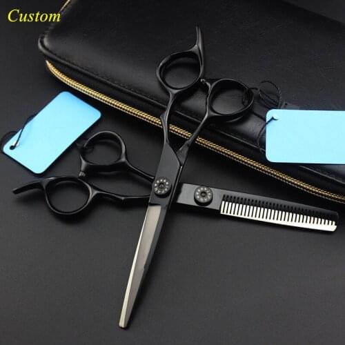 Custom japan 440c 6 inch black Big Circles hair scissors set cutting makas barber haircut thinning shears hairdressing scissors