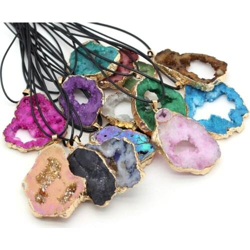 Natural Quartz Agat Druzy Necklace Agates Geode Crystal Brazil Druzy Irregular Pendant Necklaces for Women Men Fashion Jewelry