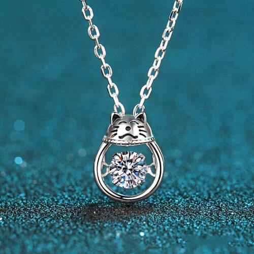 Silver 0.3 Carat Excellent Cut Diamond Test Passed D Color Good Clarity Moissanite Cute Cat Pendant Necklace Silver 925 Jewelry