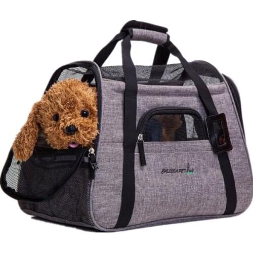 Pet Portable Breathable Linen Carriers Fashion Backpack Travel Pet Bag Out of Pet Supplies Cat Litter Kennel Grid Shoulder Bags