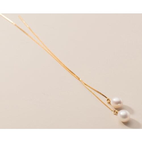 Real 925 Sterling Silver Pearl Long Chain Tassel Drop Earrings For Fashion Women Party 18K Gold Fine Jewelry Accessories