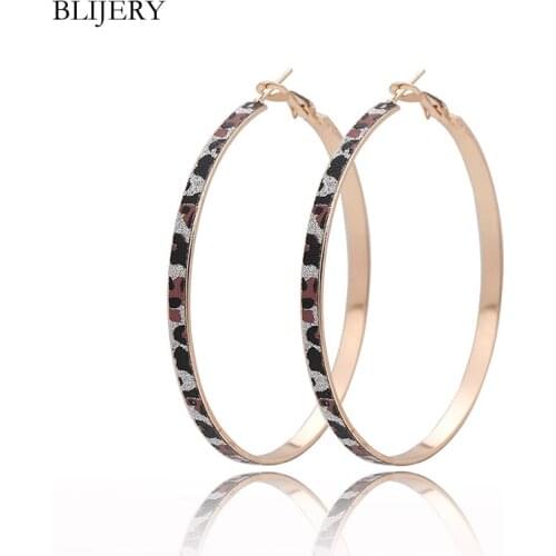 BLIJERY Elegant Fashion Simple Leopard Print Hoop Earrings For Women Gold Silver Color Big Round Circle Earrings Trendy Jewelry