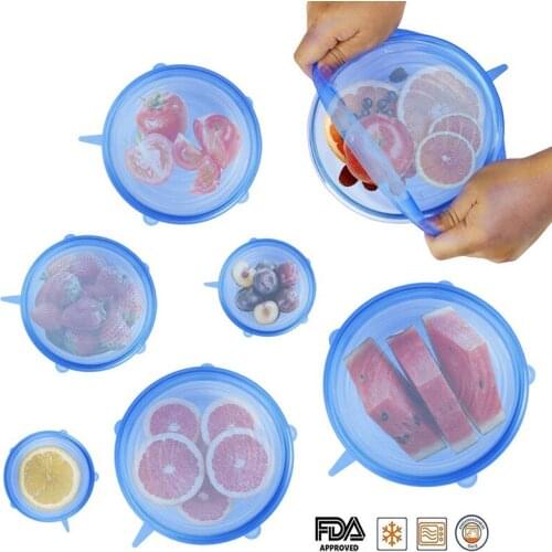6 Pcs Silicone Stretch Lids Reusable Airtight Food Wrap Covers Keeping Fresh Seal Bowl Stretchy Wrap Cover Kitchen Cookware
