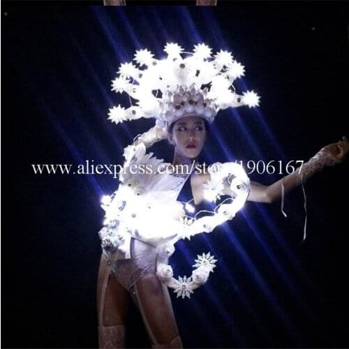 Led Luminous Snow Clothes Light Up Sexy Women Dance Suit Stage Performance Sexy Party Evening Dress Led Ballroom Costume