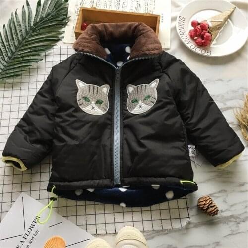 Tonytaobaby Winter Clothes New Style Boys and Girls Embroidered Kittens Childrens Cotton Padded Clothes