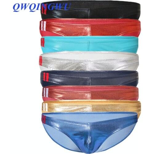 8PCS/Lot Sexy Gay Men Underwear Lingerie Wetlook Patent Leather Low Rise Bulge Pouch Bikini Briefs Men Panties Underpants Briefs