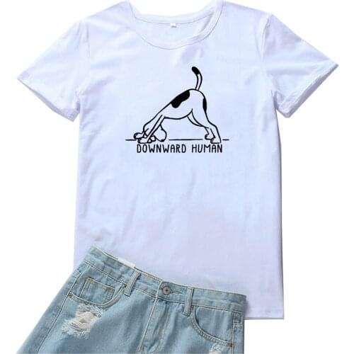 Downward Human Tshirt Women Cute Yoga Dog Women T Shirt Fashion Short Sleeves Camiseta Mujer Kawaii Clothes Tee Shirt Femme