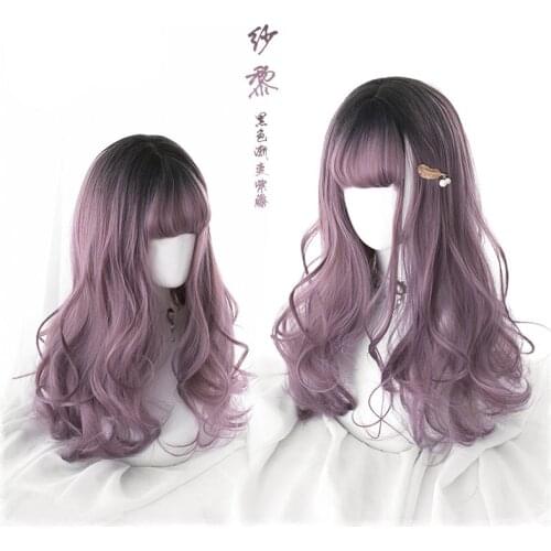 Harajuku Womens Gothic Sweet Lolita Long Curly Synthetic Hair Dyed Cosplay Wig + Wig Cap