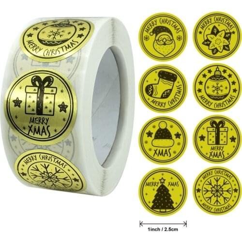 Gold Merry Christmas Stickers 100-500pcs Mail Stickers For Business Packaging, Bags, Boxes And Envelope Sealing Label Sticker