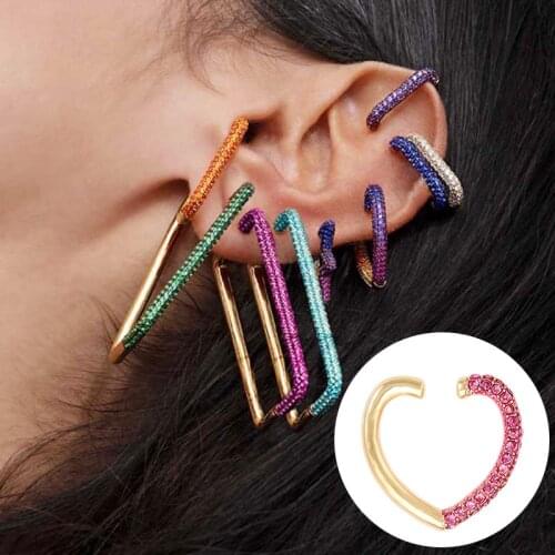 1 Pcs 2021 Trend Clips On Ears Women Earrings Fake Piercing Ear Cuffs Rectangle Exaggerated Rhinestone Pendant Clip Jewelry Gift