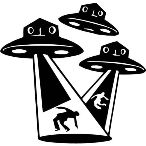 13.8cm*13.3cm Cartoon Fun Alien Abduction Spaceships Space Ship Area Vinyl Motorcycle Car Sticker S6-3344