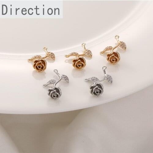 14K bag gold double hanging rose inlaid Zircon Pendant DIY handmade material Earrings Ear accessories