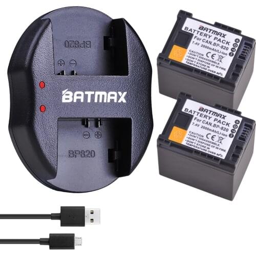 2Pc BP-820 Battery + USB Dual Charger for Canon VIXIA GX10, XF400, XF405 HFG20, HFG30, HFG40, HFM41, HFM400, HFS21, HFS30