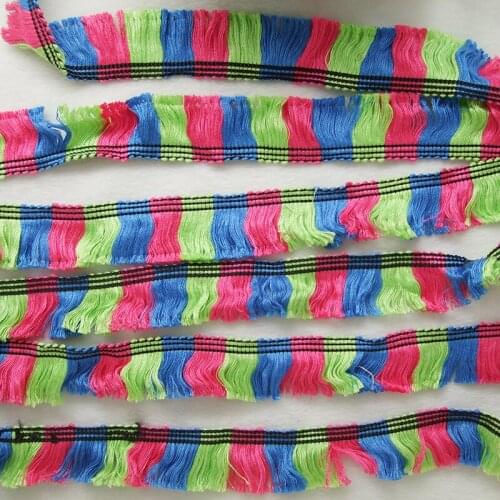2Yards/Lot 1inch width polyester&cotton fringe lace tassels mix hotpink blue shine green trimming ribbon DIY accessories